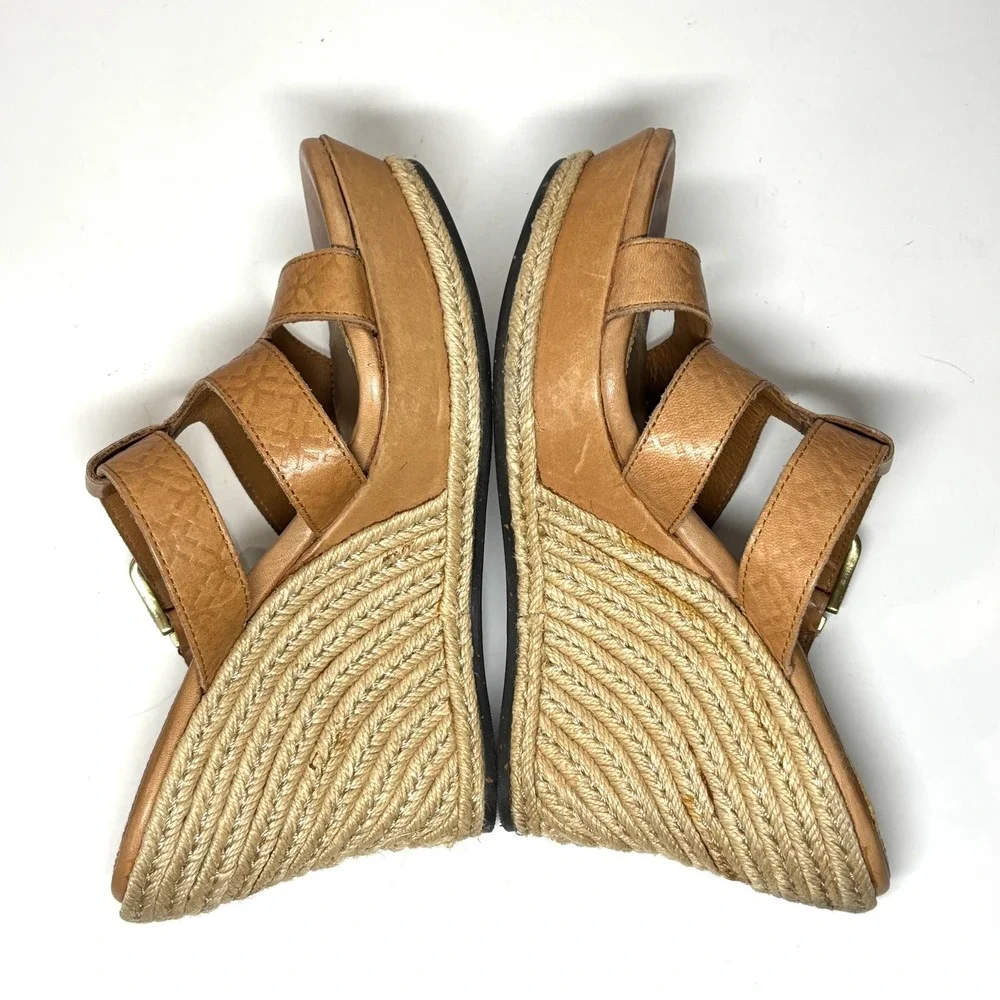 UGG Lucianna Wedge Sandals‎ Womens 9 Tan Leather Espadrille Platform Boho Summer